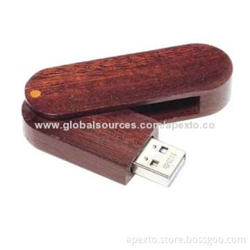 Wooden Swivel USB Flash Drive, Various Colors Available, No Software Installation Required